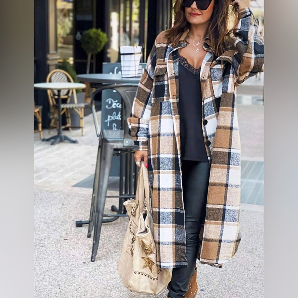 Long Plaid Shirt Jacket